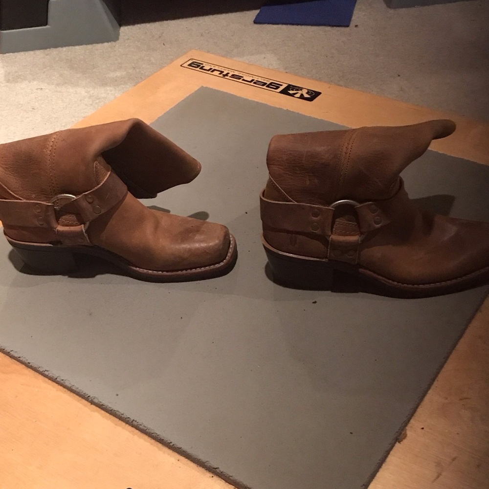 Frye Brown Leather Harness Ankle Booties